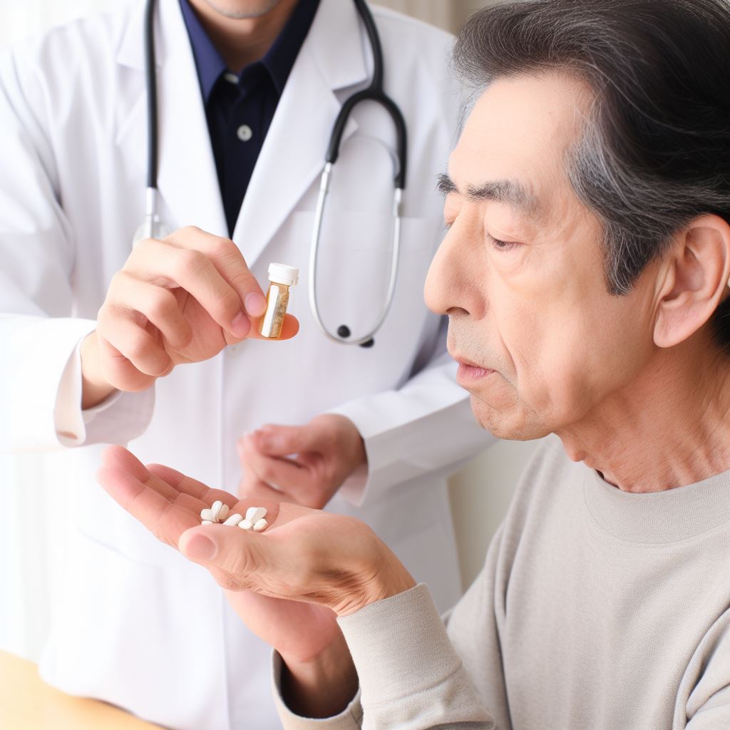 Paciente tomando medicamentos orales para el tratamiento de la psoriasis bajo supervisión médica