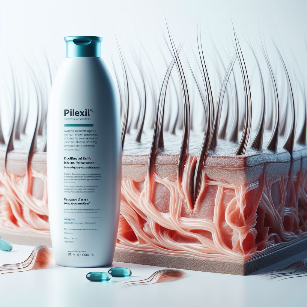 botella de Pilexil junto a ingredientes naturales, alopecia areata, anticaida