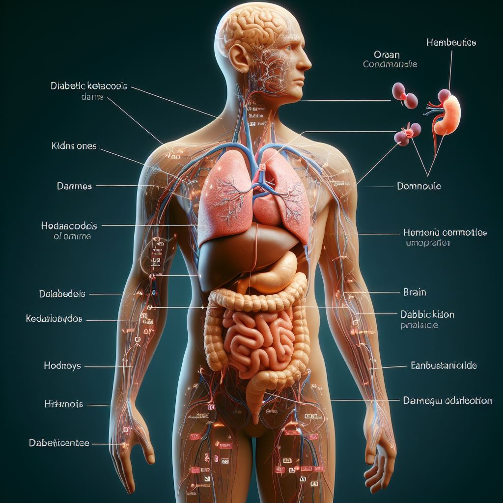 Imagen que muestra los efectos de la neuropatía diabética en el sistema nervioso.